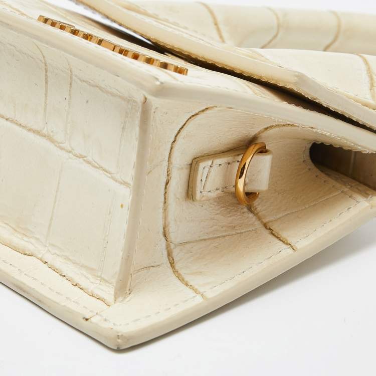 Pre Owned Jacquemus Cream Croc Embossed Leather Mini Le Chiquito Bag