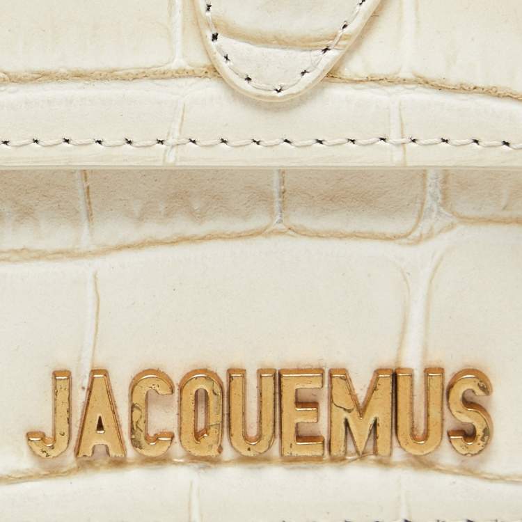 Pre Owned Jacquemus Cream Croc Embossed Leather Mini Le Chiquito Bag