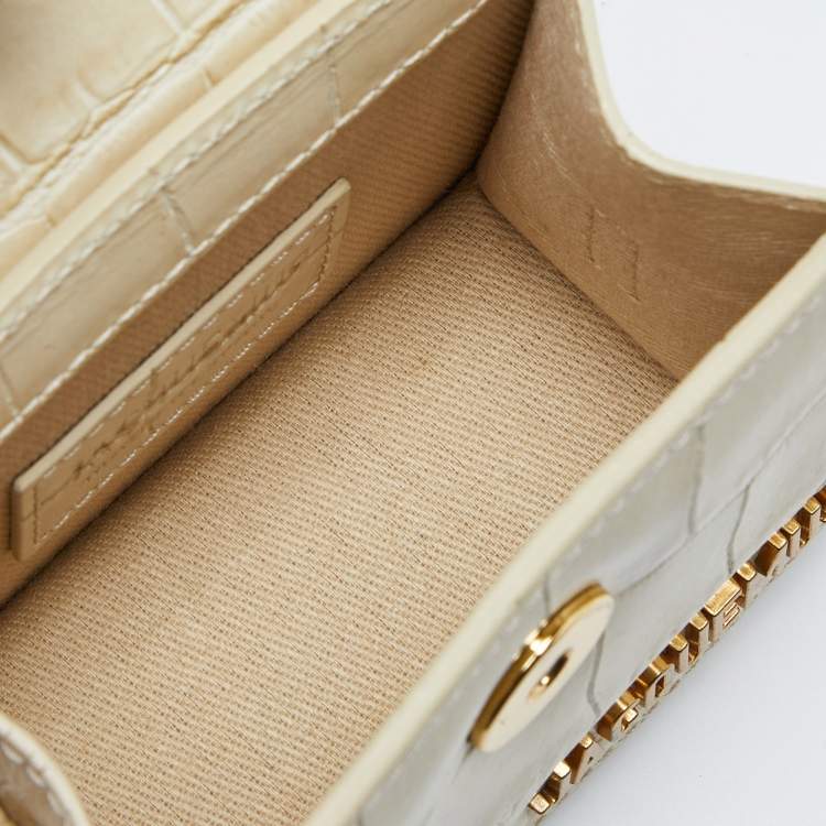 Pre Owned Jacquemus Cream Croc Embossed Leather Mini Le Chiquito Bag