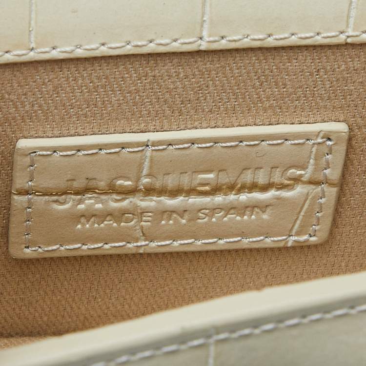 Pre Owned Jacquemus Cream Croc Embossed Leather Mini Le Chiquito Bag