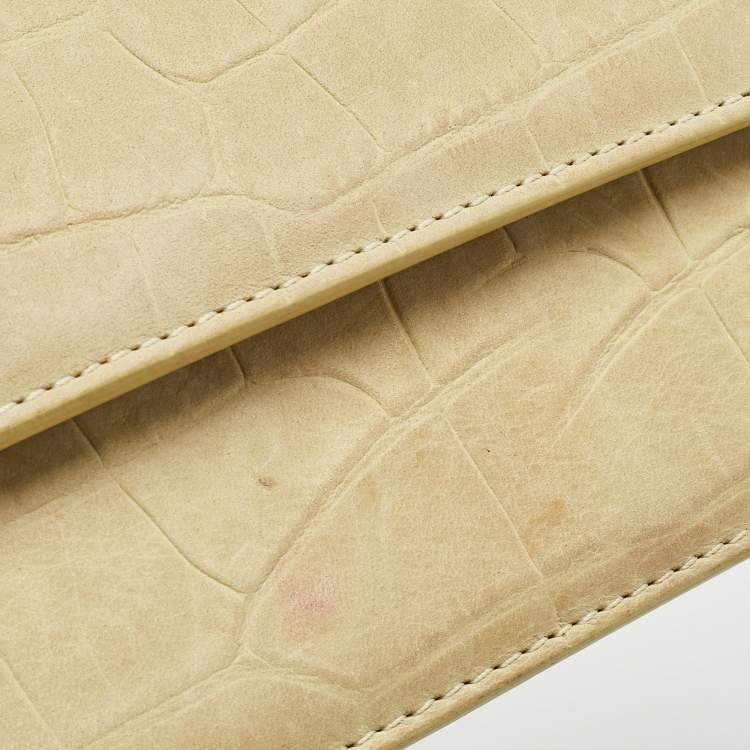 Pre Owned Jacquemus Light Yellow Croc Embossed Leather Long Le Chiquito Top Handle Bag