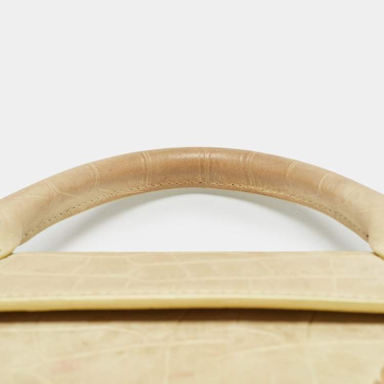 Pre Owned Jacquemus Light Yellow Croc Embossed Leather Long Le Chiquito Top Handle Bag