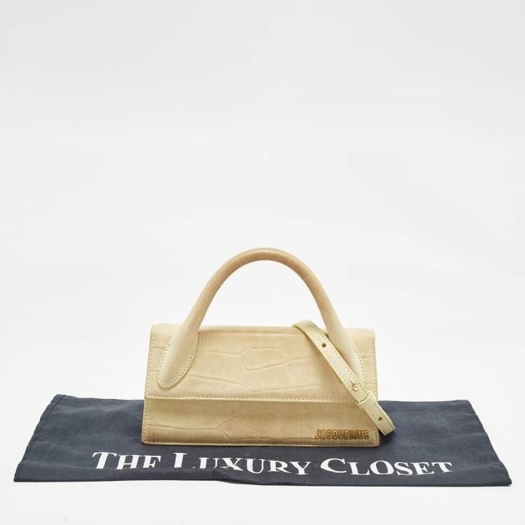Pre Owned Jacquemus Light Yellow Croc Embossed Leather Long Le Chiquito Top Handle Bag