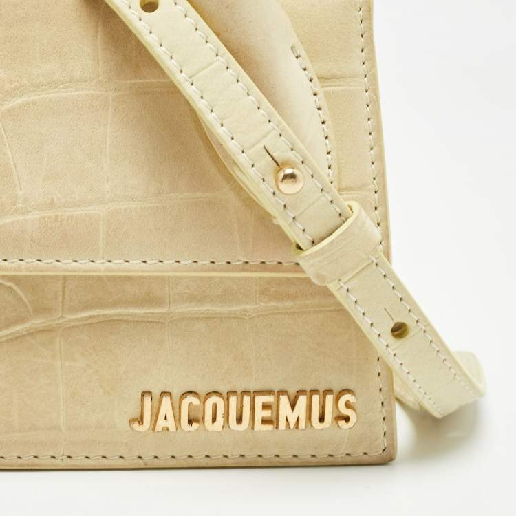 Pre Owned Jacquemus Light Yellow Croc Embossed Leather Long Le Chiquito Top Handle Bag
