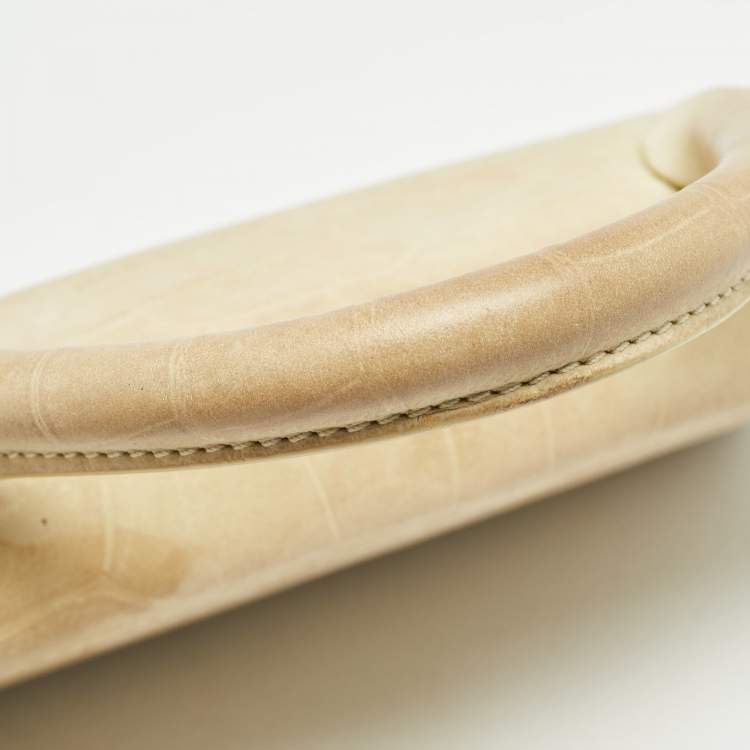 Pre Owned Jacquemus Light Yellow Croc Embossed Leather Long Le Chiquito Top Handle Bag