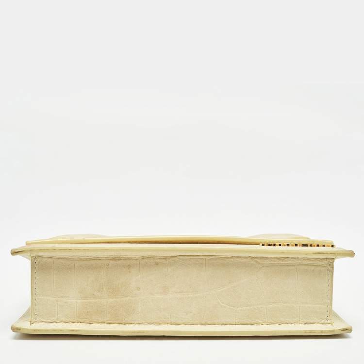 Pre Owned Jacquemus Light Yellow Croc Embossed Leather Long Le Chiquito Top Handle Bag