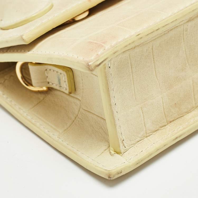 Pre Owned Jacquemus Light Yellow Croc Embossed Leather Long Le Chiquito Top Handle Bag