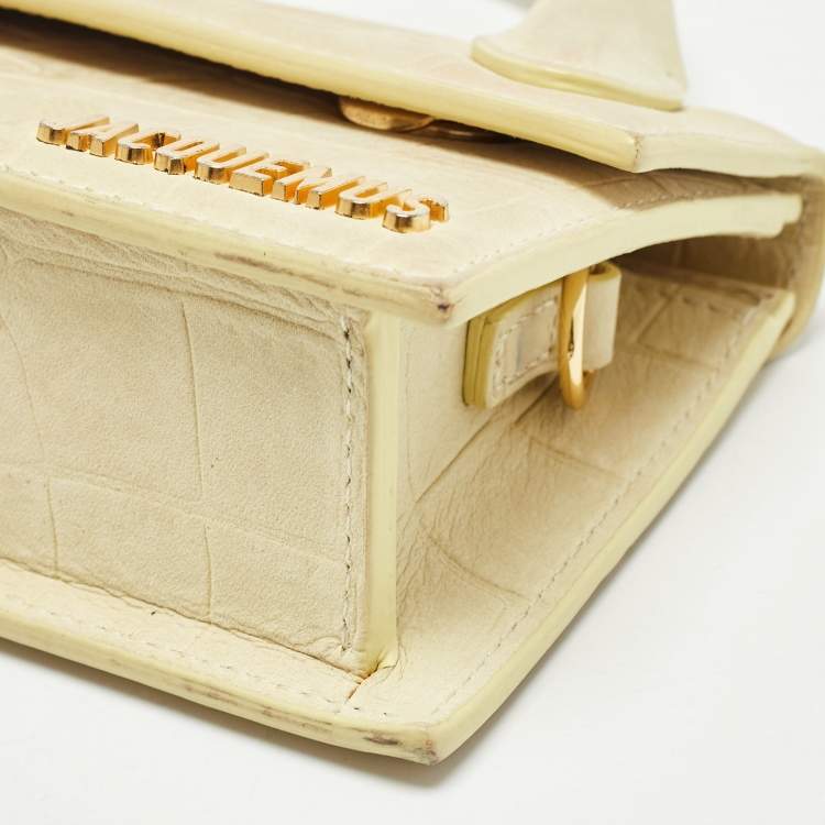 Pre Owned Jacquemus Light Yellow Croc Embossed Leather Long Le Chiquito Top Handle Bag