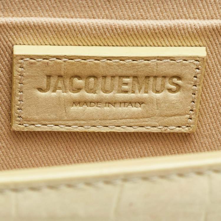 Pre Owned Jacquemus Light Yellow Croc Embossed Leather Long Le Chiquito Top Handle Bag