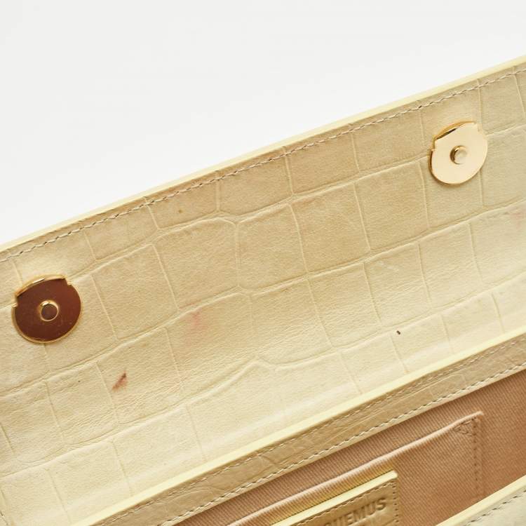 Pre Owned Jacquemus Light Yellow Croc Embossed Leather Long Le Chiquito Top Handle Bag