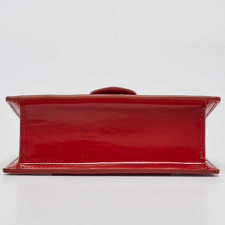 Pre Owned Jacquemus Red Patent Leather Le Bambino Top Handle Bag