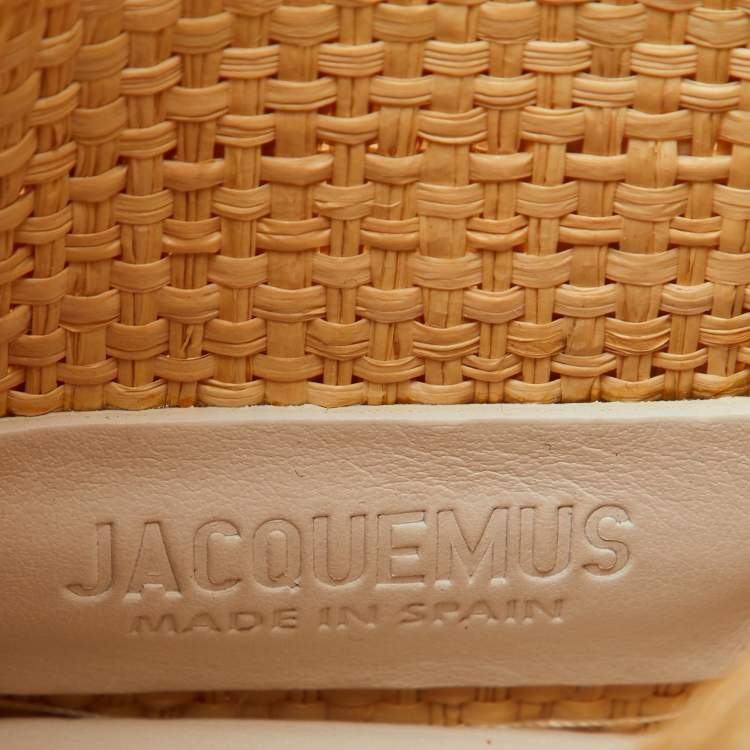 Pre Owned Jacquemus Cream/White Woven Raffia and Leather Let Petite Baci Shoulder Bag