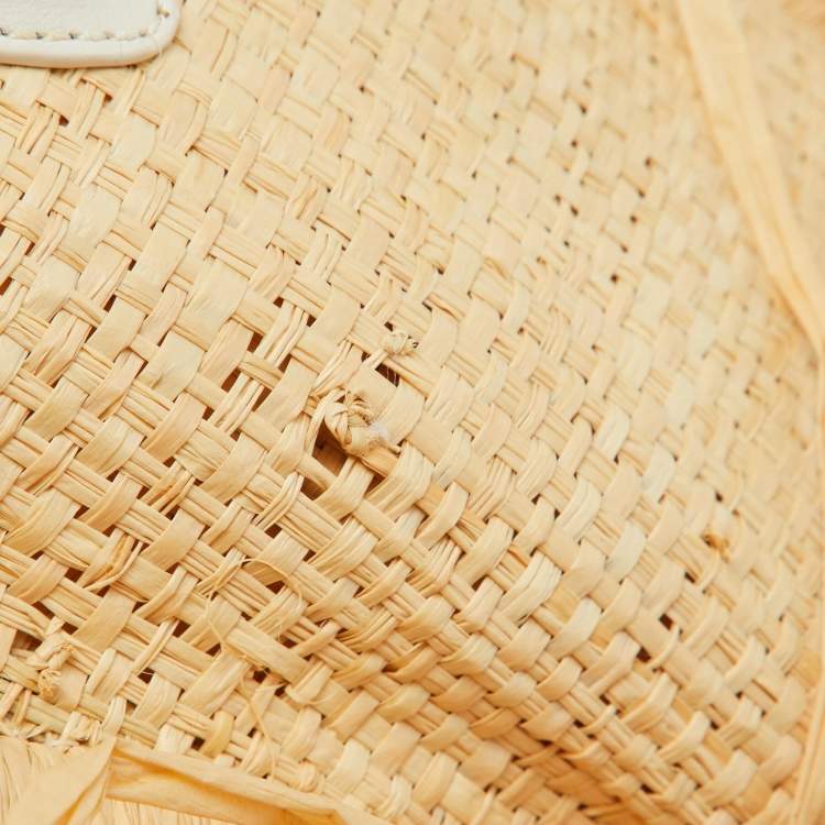 Pre Owned Jacquemus Cream/White Woven Raffia and Leather Let Petite Baci Shoulder Bag