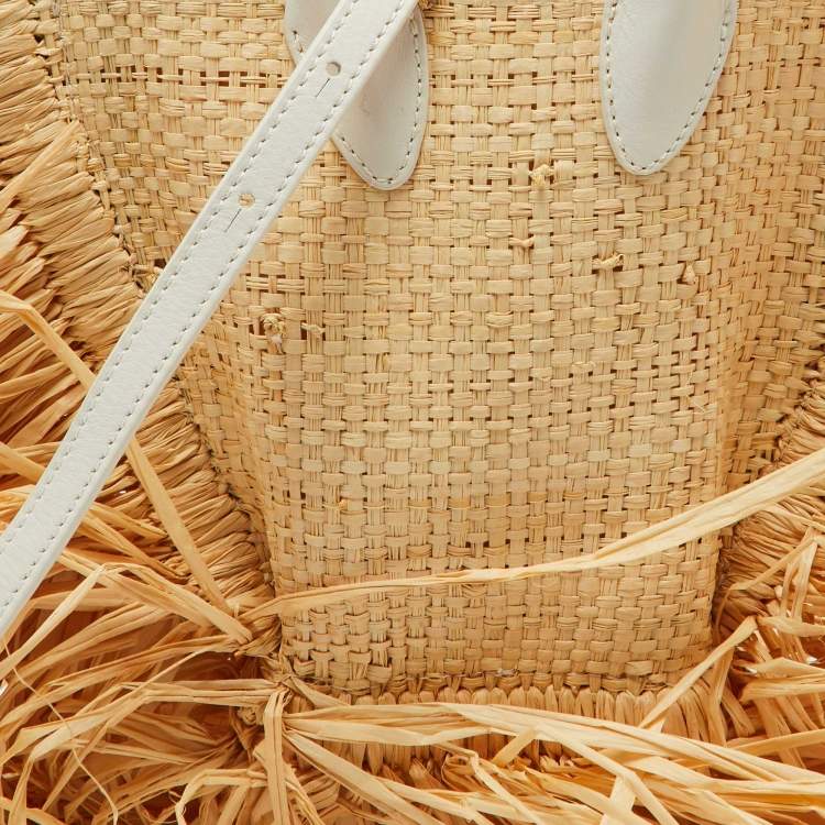 Pre Owned Jacquemus Cream/White Woven Raffia and Leather Let Petite Baci Shoulder Bag