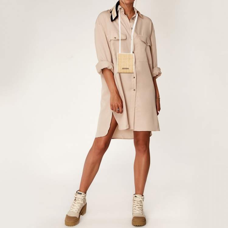 Pre Owned Jacquemus White/Tan Raffia Logo Neck Strap Bag