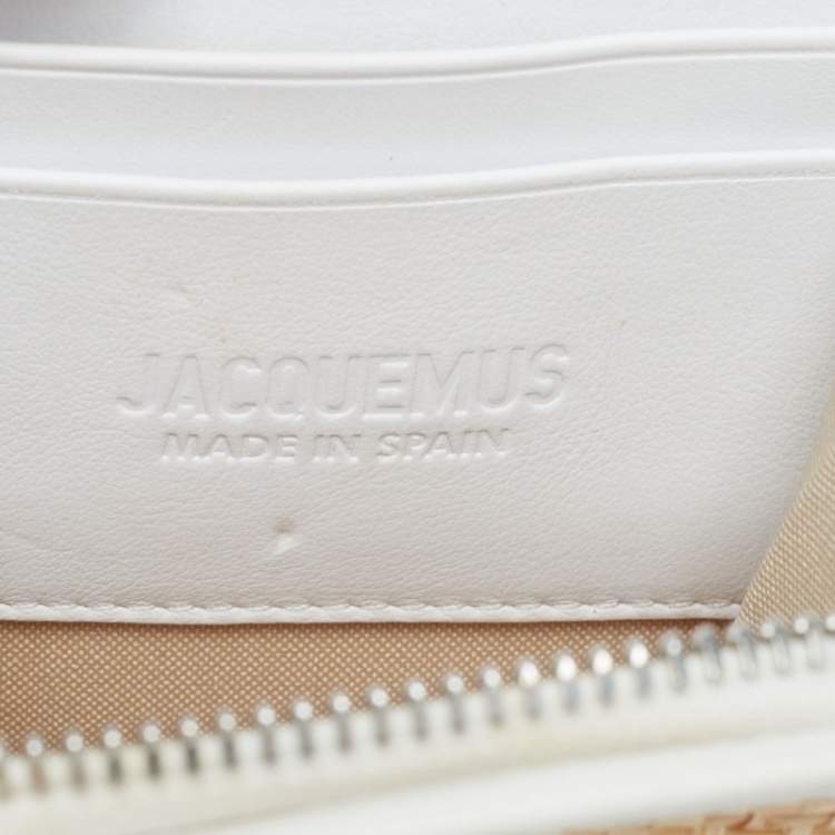 Pre Owned Jacquemus White/Tan Raffia Logo Neck Strap Bag