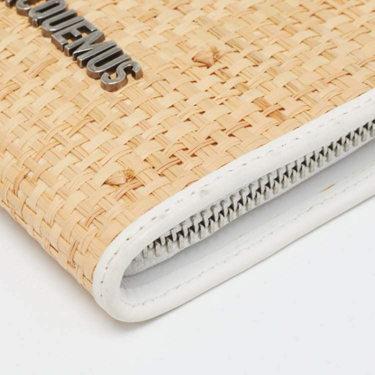 Pre Owned Jacquemus White/Tan Raffia Logo Neck Strap Bag