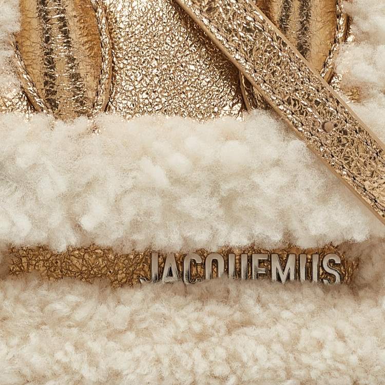 Pre Owned Jacquemus Gold Foil Leather and Shearling Mini Le Chiquito Top Handle Bag