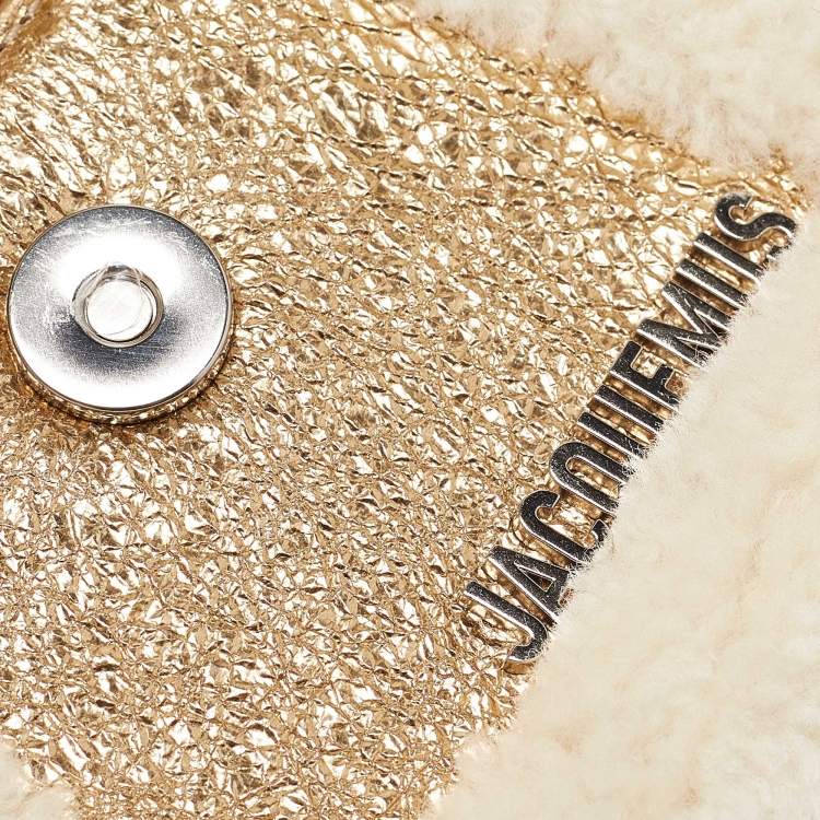 Pre Owned Jacquemus Gold Foil Leather and Shearling Mini Le Chiquito Top Handle Bag