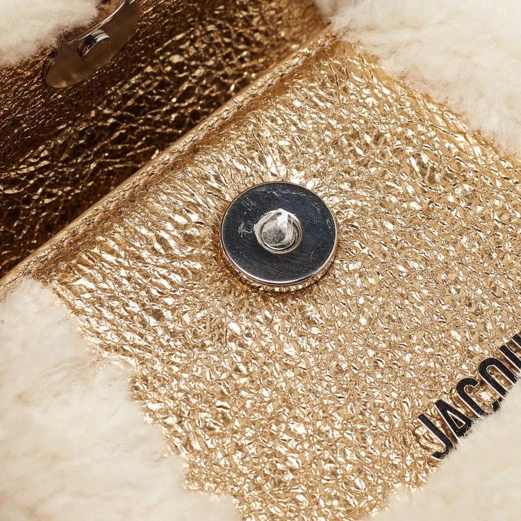 Pre Owned Jacquemus Gold Foil Leather and Shearling Mini Le Chiquito Top Handle Bag