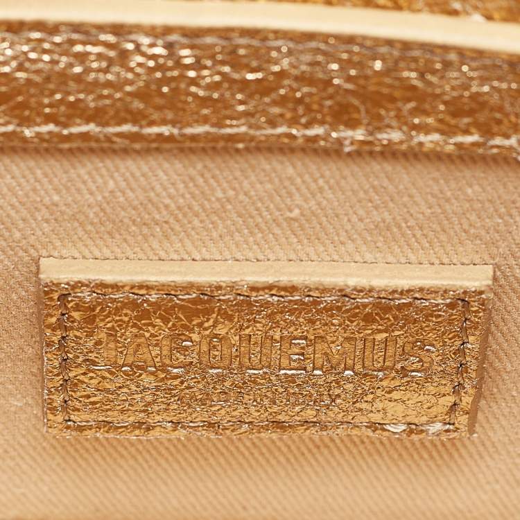 Pre Owned Jacquemus Gold Foil Leather and Shearling Mini Le Chiquito Top Handle Bag