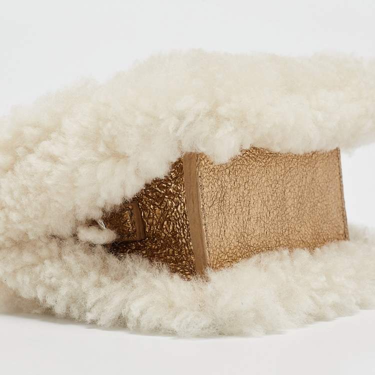 Pre Owned Jacquemus Gold Foil Leather and Shearling Mini Le Chiquito Top Handle Bag