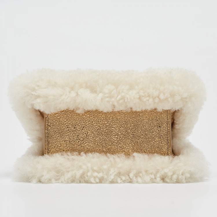 Pre Owned Jacquemus Gold Foil Leather and Shearling Mini Le Chiquito Top Handle Bag