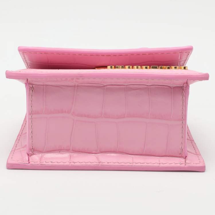 Pre Owned Jacquemus Pink Croc Embossed Leather Mini Le Chiquito Top Handle Bag