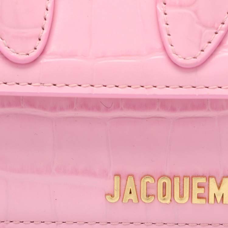 Pre Owned Jacquemus Pink Croc Embossed Leather Mini Le Chiquito Top Handle Bag