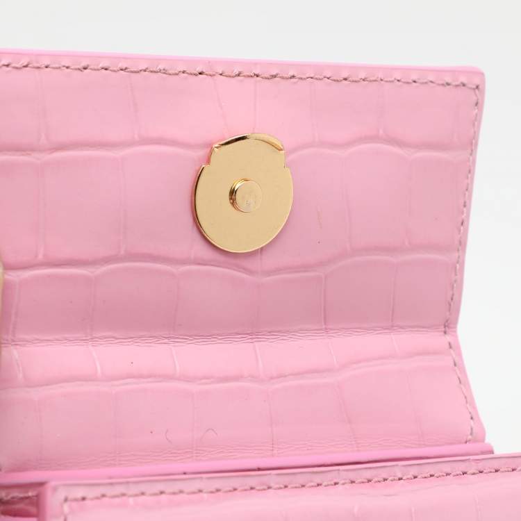 Pre Owned Jacquemus Pink Croc Embossed Leather Mini Le Chiquito Top Handle Bag