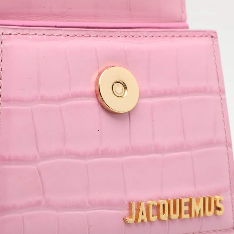 Pre Owned Jacquemus Pink Croc Embossed Leather Mini Le Chiquito Top Handle Bag