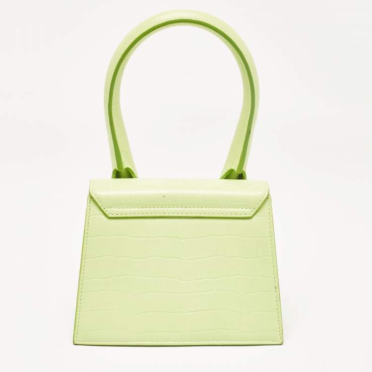 Pre Owned Jacquemus Light Green Croc Embossed Leather Le Chiquito Moyen Top Handle Bag