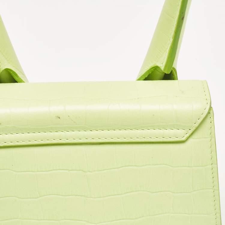 Pre Owned Jacquemus Light Green Croc Embossed Leather Le Chiquito Moyen Top Handle Bag