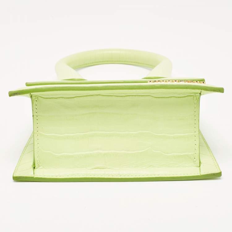 Pre Owned Jacquemus Light Green Croc Embossed Leather Le Chiquito Moyen Top Handle Bag