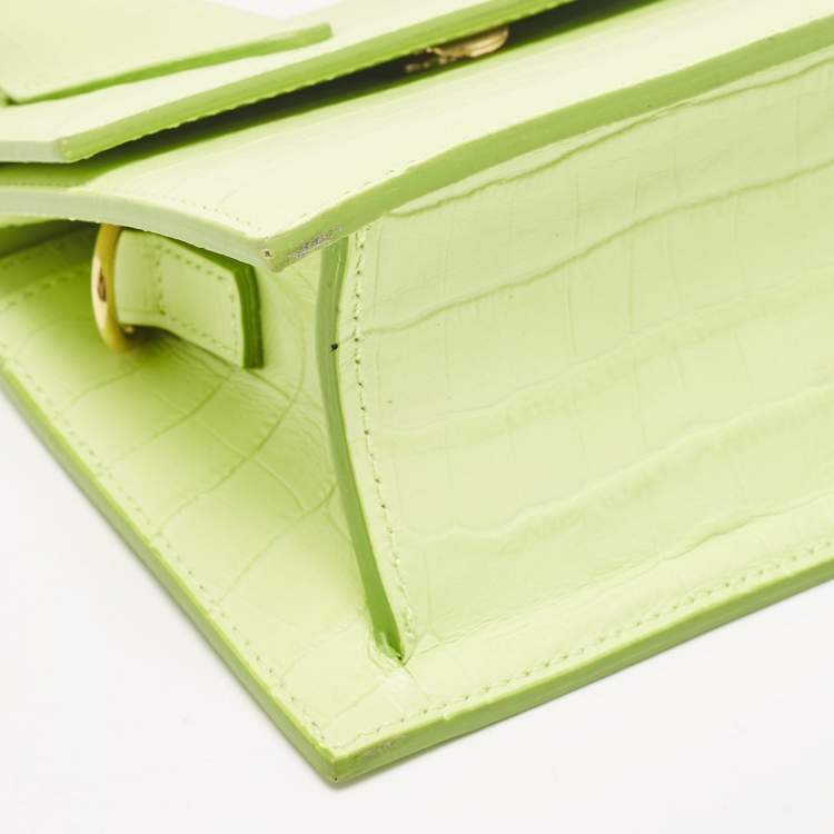 Pre Owned Jacquemus Light Green Croc Embossed Leather Le Chiquito Moyen Top Handle Bag