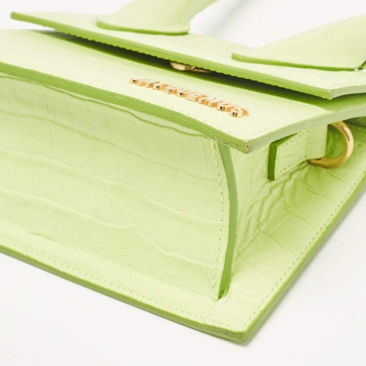 Pre Owned Jacquemus Light Green Croc Embossed Leather Le Chiquito Moyen Top Handle Bag