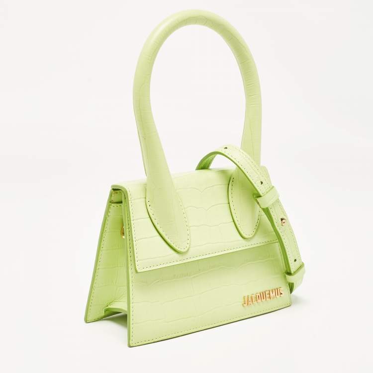 Pre Owned Jacquemus Light Green Croc Embossed Leather Le Chiquito Moyen Top Handle Bag