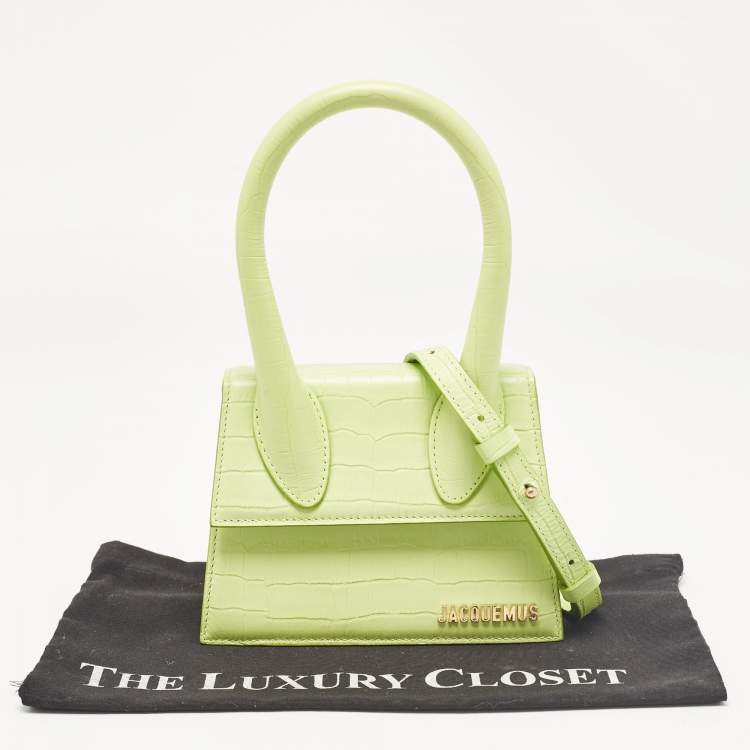 Pre Owned Jacquemus Light Green Croc Embossed Leather Le Chiquito Moyen Top Handle Bag