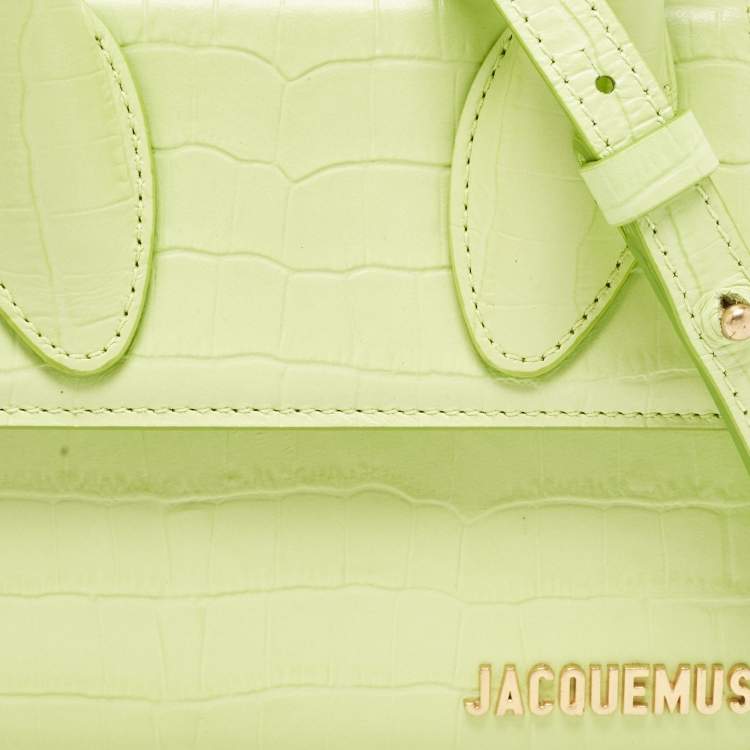 Pre Owned Jacquemus Light Green Croc Embossed Leather Le Chiquito Moyen Top Handle Bag