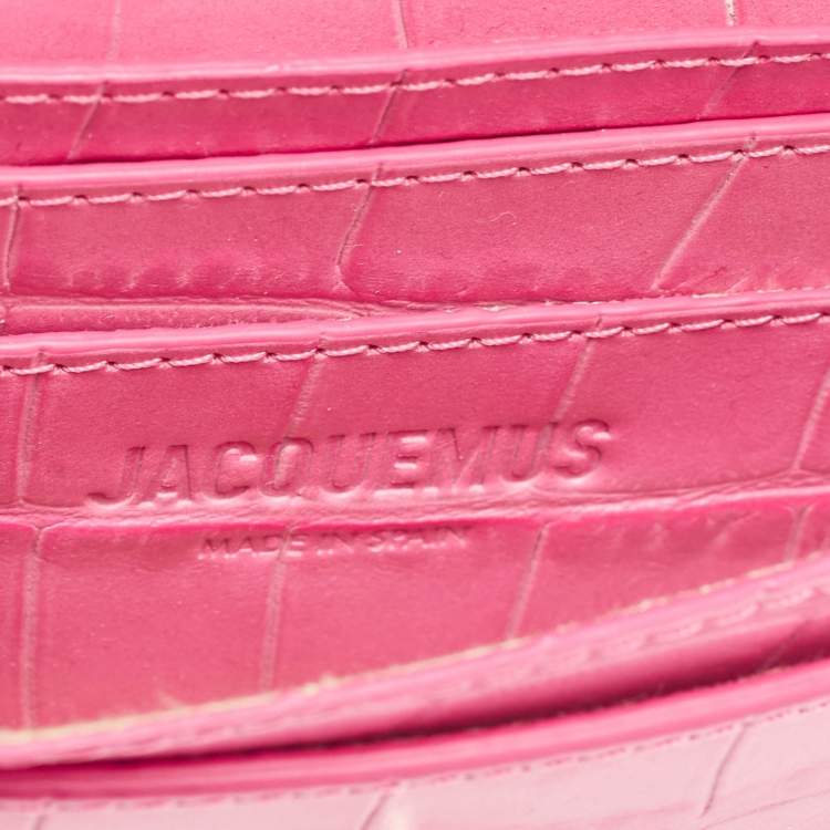 Pre Owned Jacquemus Pink Croc Embossed Leather La Ceinture Bello Double Tour Belt Bag