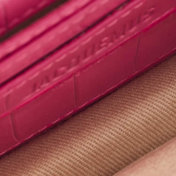 Pre Owned Jacquemus Pink Croc Embossed Leather La Ceinture Bello Double Tour Belt Bag