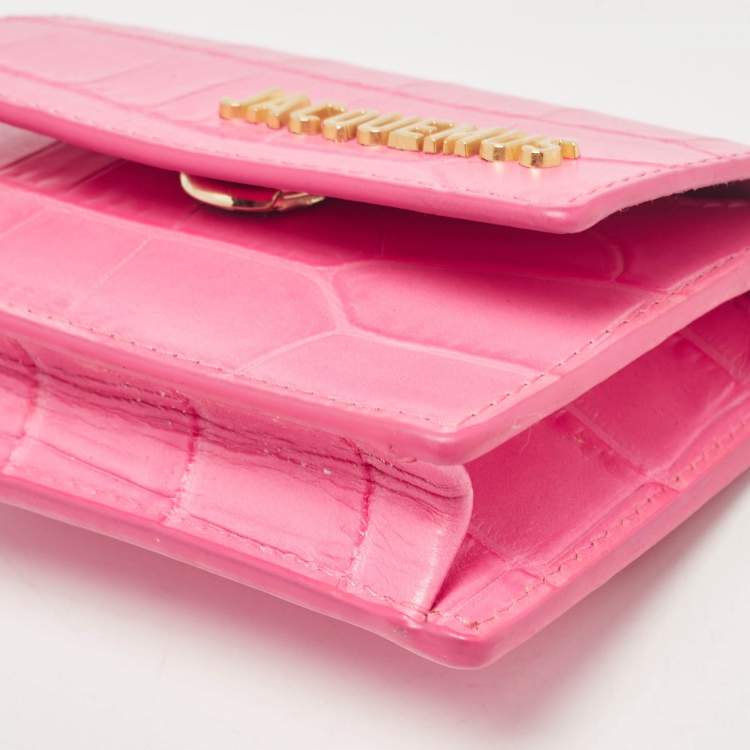 Pre Owned Jacquemus Pink Croc Embossed Leather La Ceinture Bello Double Tour Belt Bag