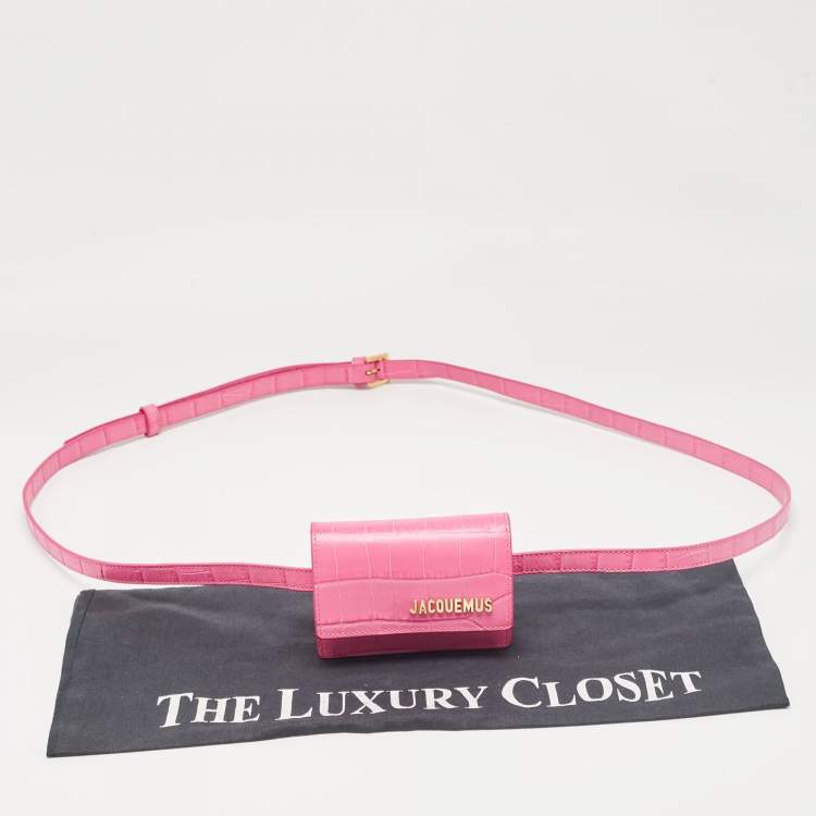 Pre Owned Jacquemus Pink Croc Embossed Leather La Ceinture Bello Double Tour Belt Bag