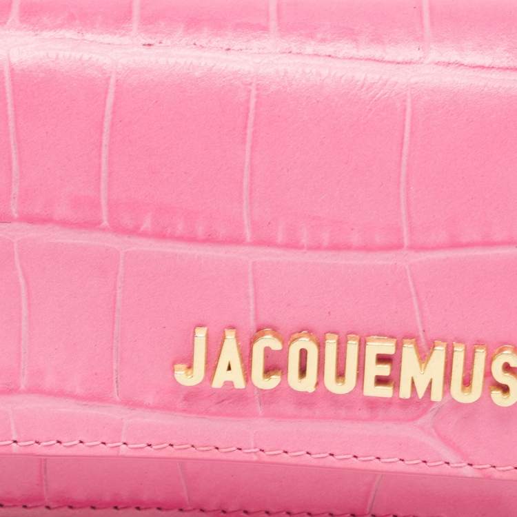 Pre Owned Jacquemus Pink Croc Embossed Leather La Ceinture Bello Double Tour Belt Bag