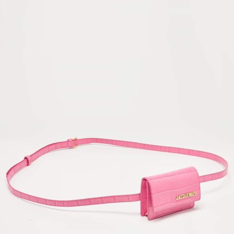 Pre Owned Jacquemus Pink Croc Embossed Leather La Ceinture Bello Double Tour Belt Bag