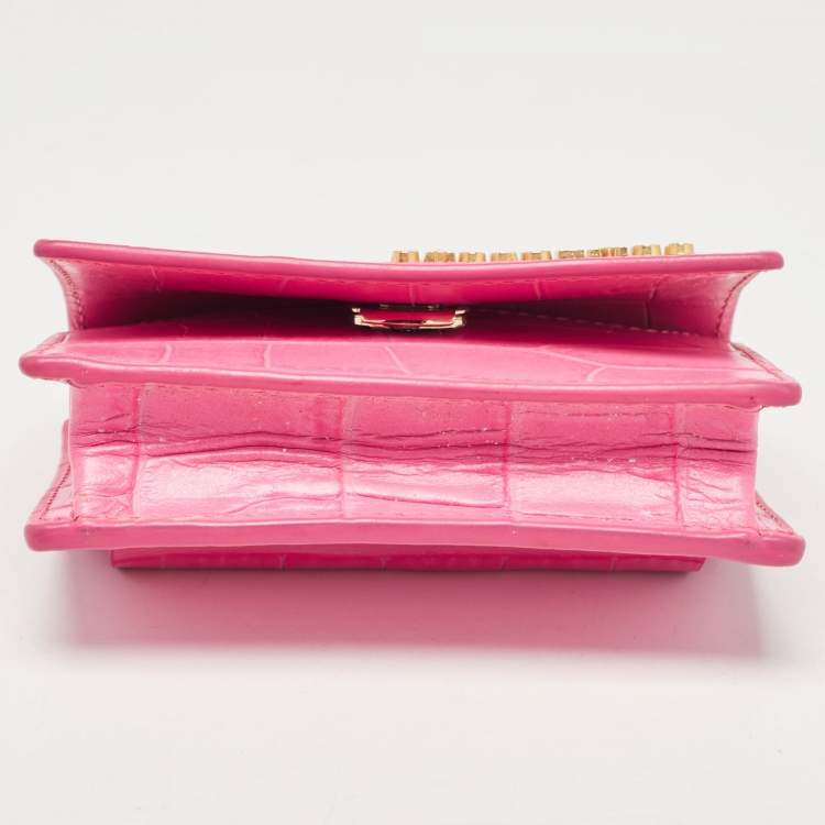 Pre Owned Jacquemus Pink Croc Embossed Leather La Ceinture Bello Double Tour Belt Bag