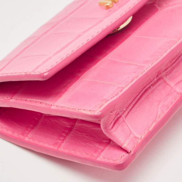 Pre Owned Jacquemus Pink Croc Embossed Leather La Ceinture Bello Double Tour Belt Bag