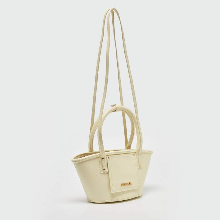 Pre Owned Jacquemus Yellow Woven Embossed Leather Le Petit Panier Basket Tote