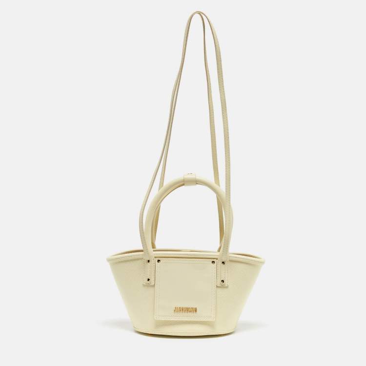 Pre Owned Jacquemus Yellow Woven Embossed Leather Le Petit Panier Basket Tote