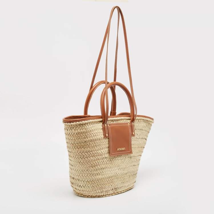 Pre Owned Jacquemus Brown/Natural Raffia Le Panier Soleil Basket Tote